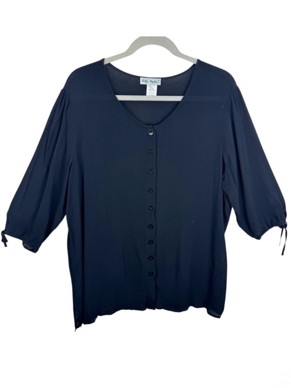 Ulla Popken Black Rayon Chiffon 3/4 Sleeve Lightweight Button Up Blouse Sz 16 18